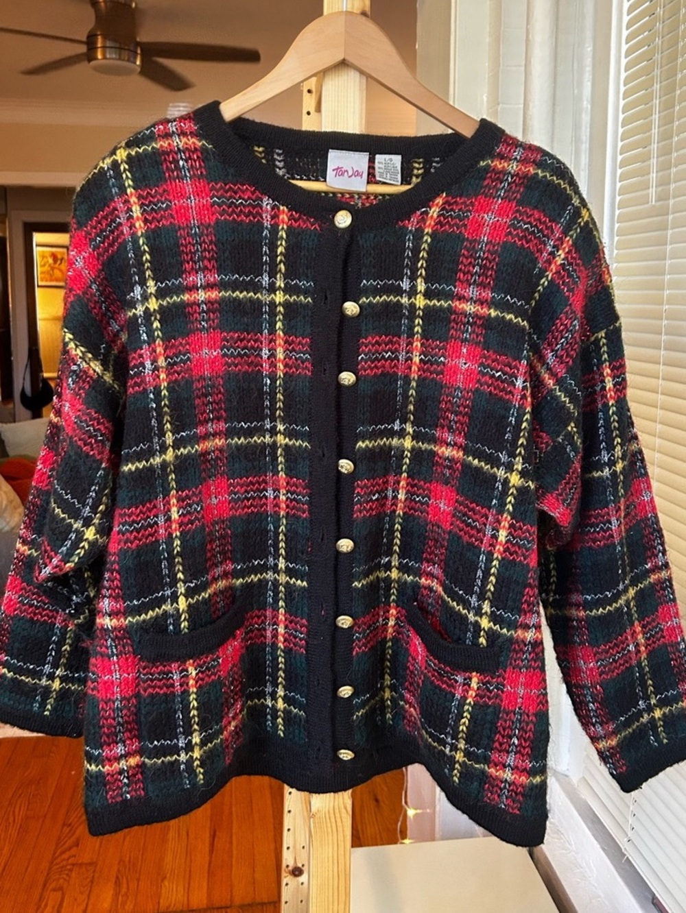 TanJay Plaid Wool Mohair Cardigan Size Large